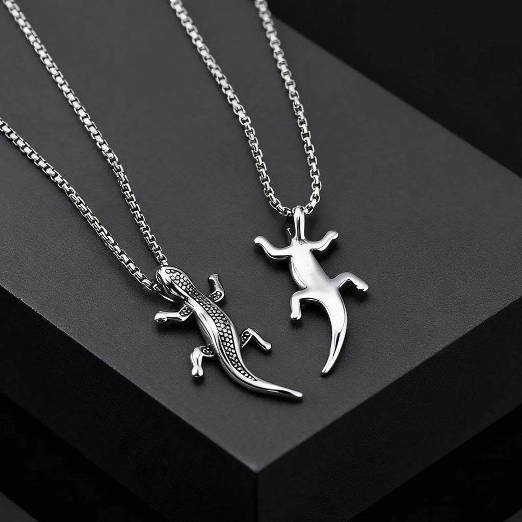 Unique Gecko Lizard Pendant Necklace for Men Male, Stainless Steel Hip Hop Animal Necklace, Fashion Jewelry Creativity Gift