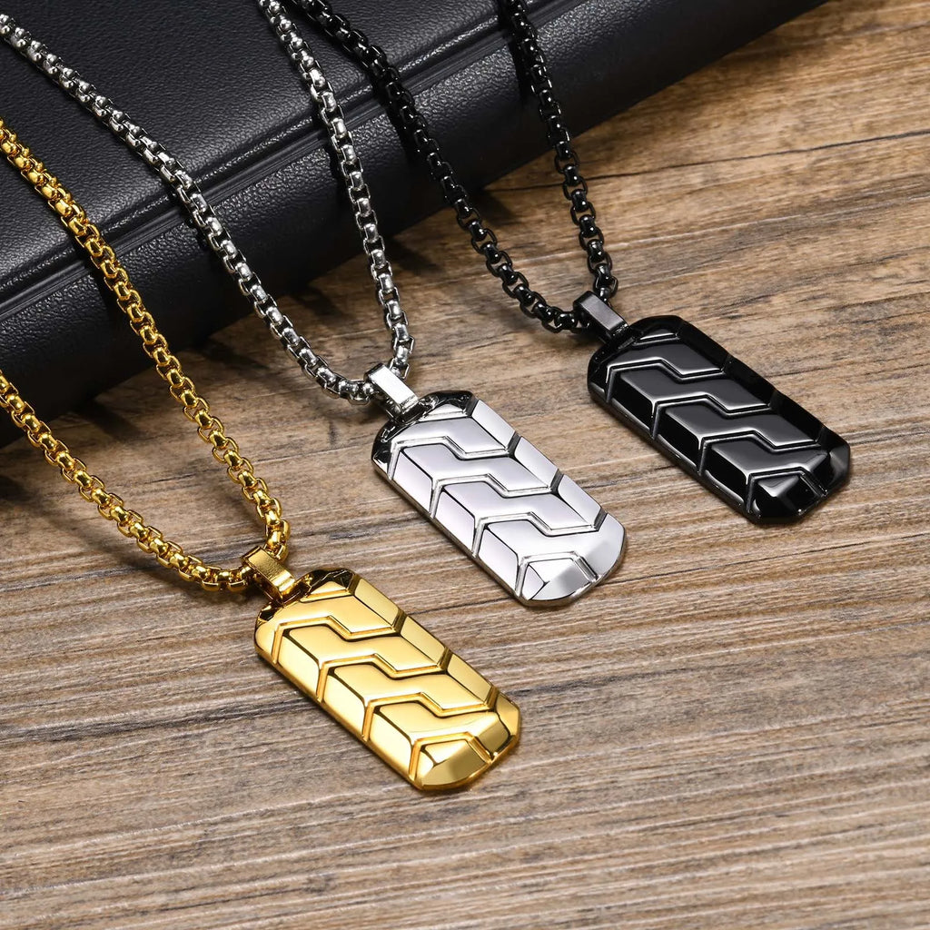 Tire Shape Geometric Pendant Necklace — Stainless Steel