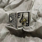 Retro Ace of Spades Ring For Men Silver Color Punk Gothic Open Ring Designer Jewelry Unisex Accessories Creative Peace Art Gift