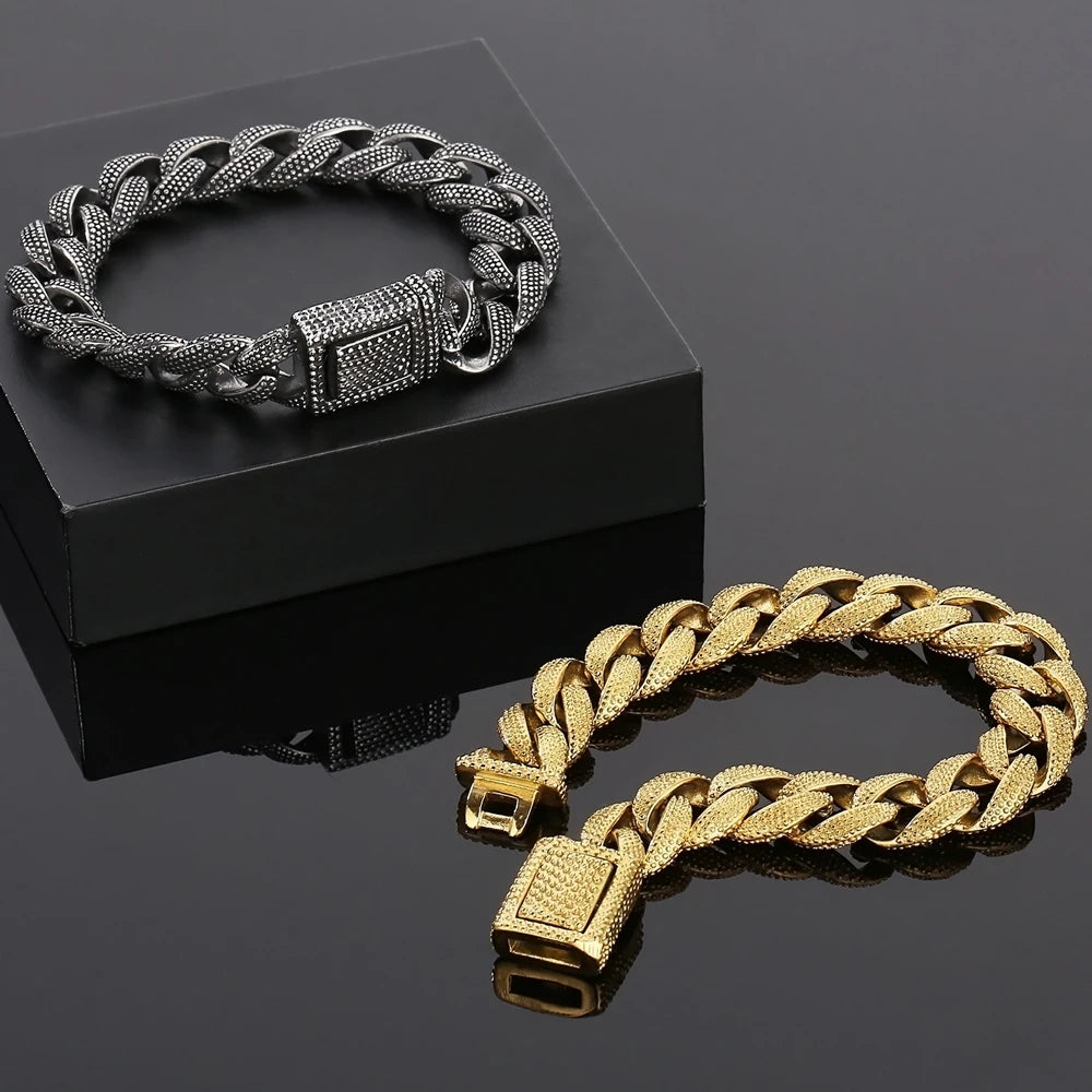 Retro 10MM Width Curb Cuban Link Chain Bracelet for Men Solid 316L Stainless Steel Casting Bracelets & Bangles Boys