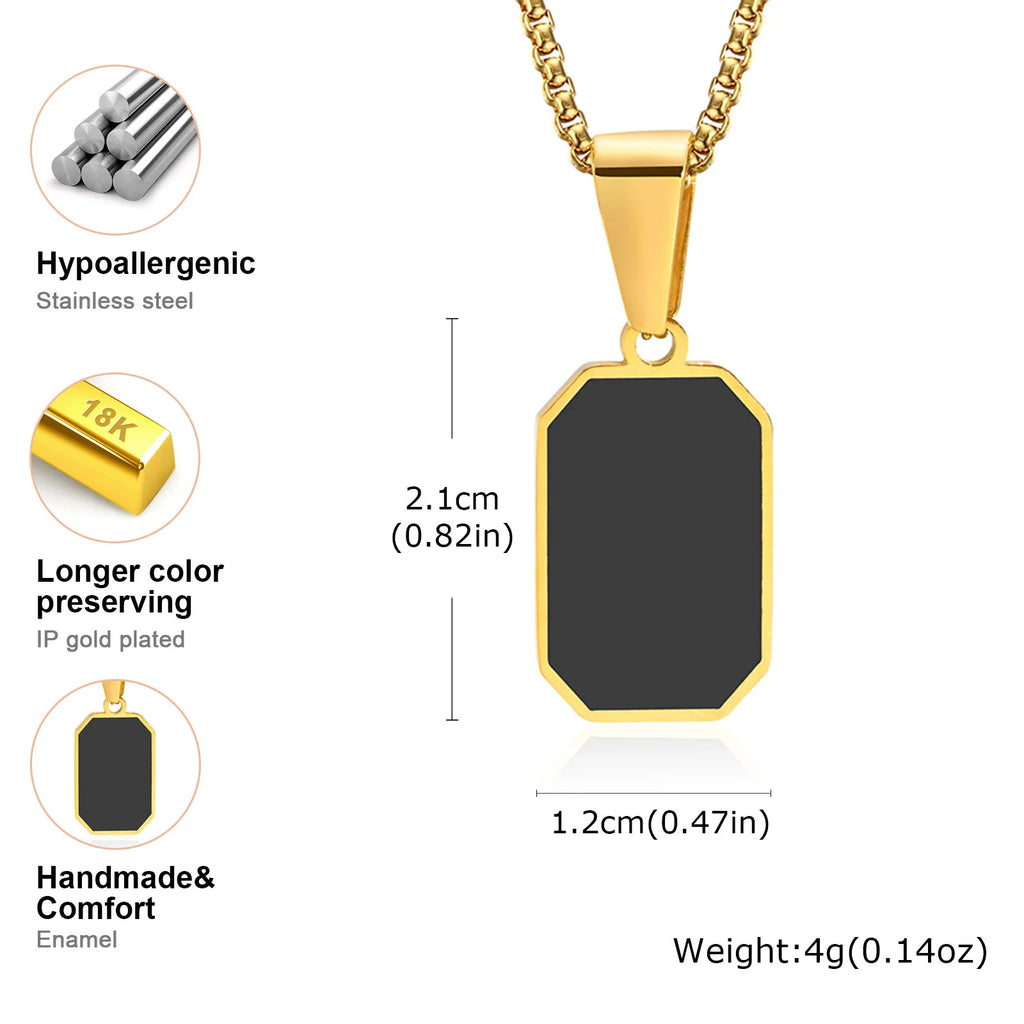 Black Enamel Rectangle Rope Chain Pendant