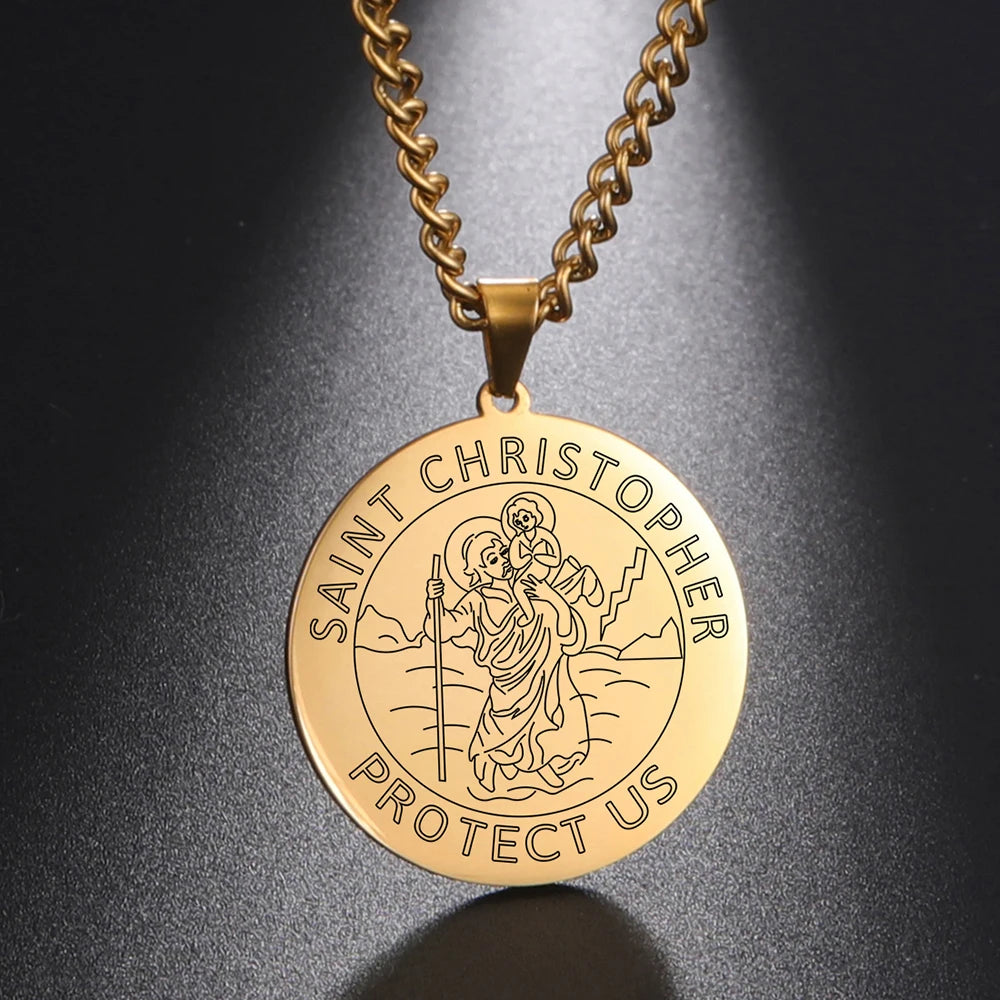 Dawapara Saint Christopher Medal Necklace Jesus Truet In You Amulet Catholic Jewelry Travelers Driver Gifts Stainless