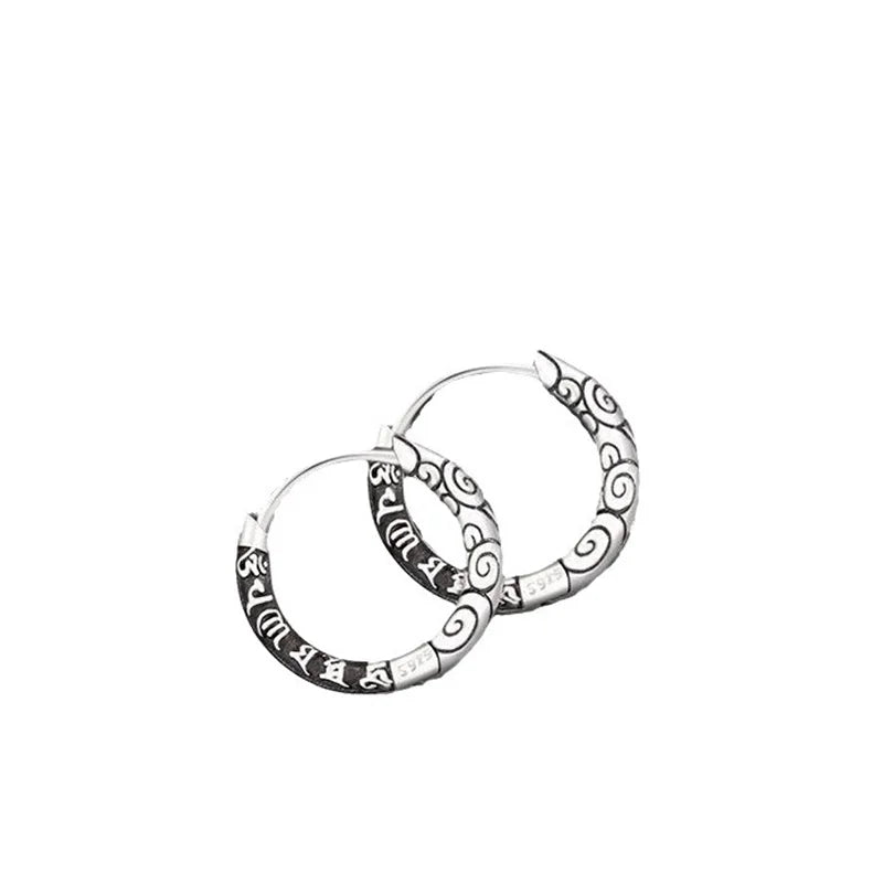 Six-Character Mantra Auspicious Cloud Huggie Hoop Earrings