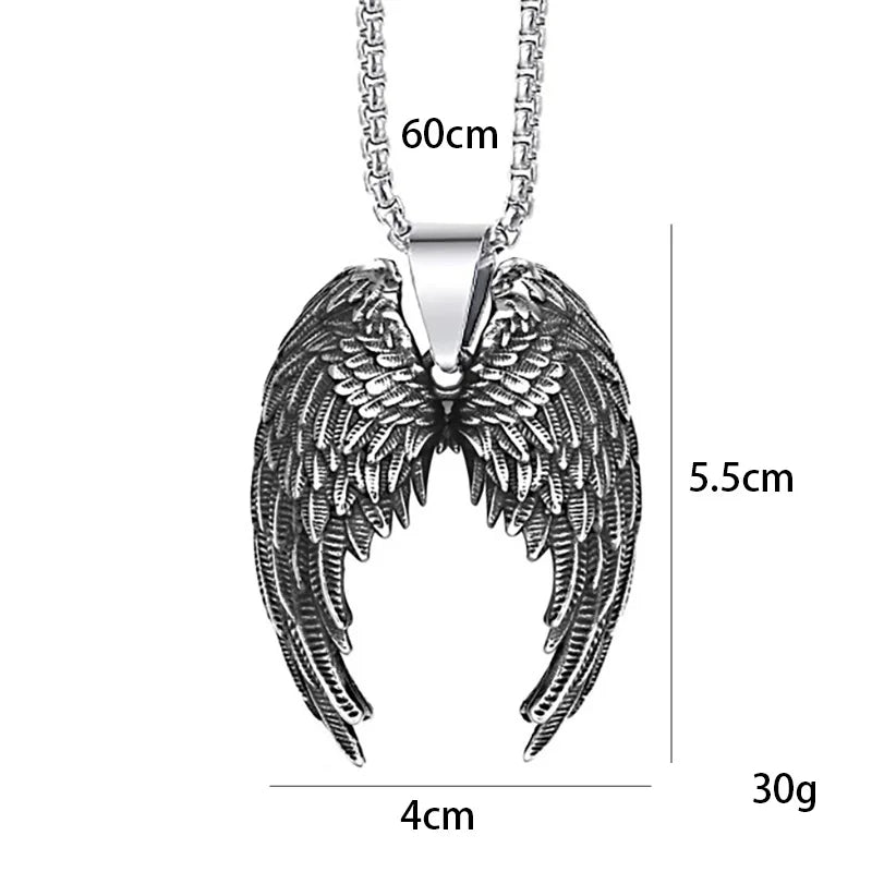 Angel Wing Pendant Necklace Silver Stainless Steel