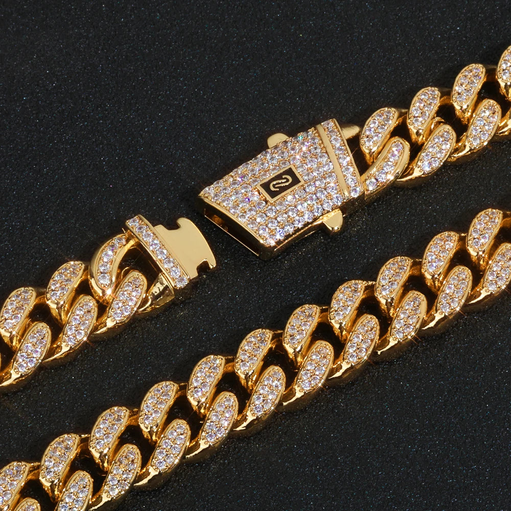 Gold Cuban Bracelet Iced Out 12MM Monaco 18K