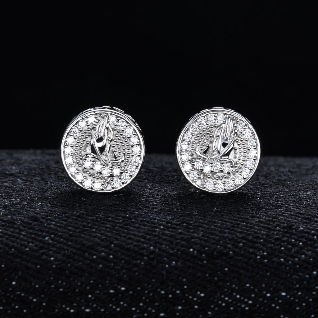 Iced Out Prayer Hand Earrings — 925 Silver