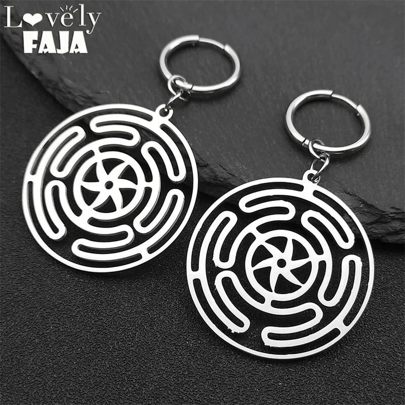 Steel Earrings Hekate Wheel Drop Strophalos Hecate