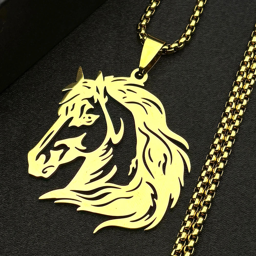 Classic Horse Head Male Chain For Women Men Stainless Steel Silver Color Hiphop Animal Pony West Cowboy Pendant