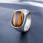 Fashion Men's Stainless Steel Ring Punk Retro Style Eye Decoration Brown Ring Classic Trendy Party Jewelry