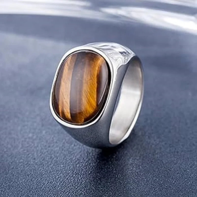 Fashion Men's Stainless Steel Ring Punk Retro Style Eye Decoration Brown Ring Classic Trendy Party Jewelry