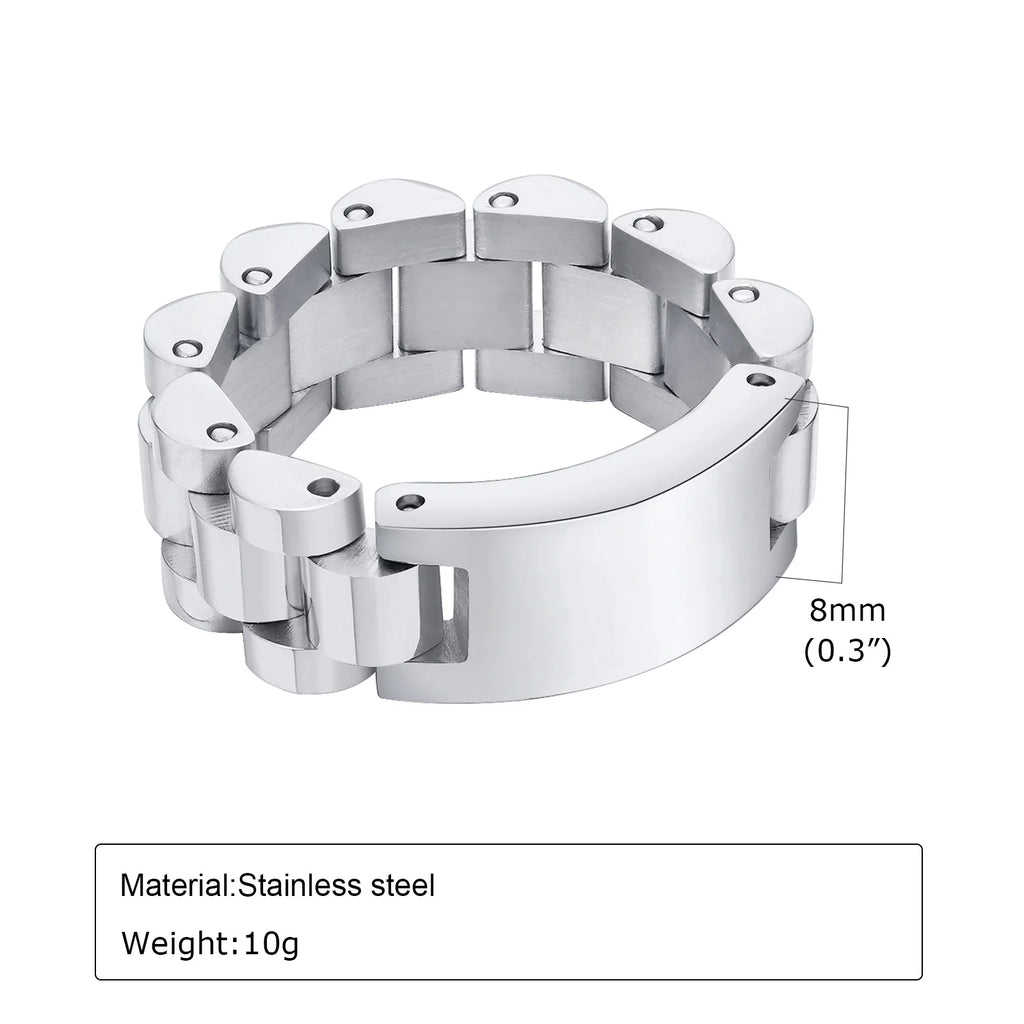 Watch Band Shaped Chain Link Ring 8mm — Stainless Steel