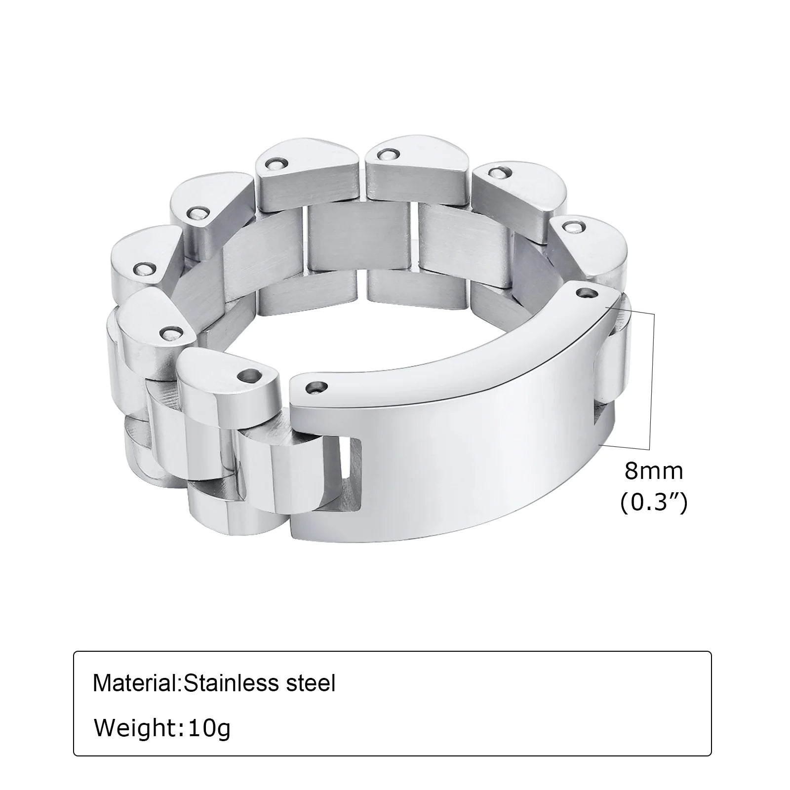 Watch Band Shaped Chain Link Ring 8mm — Stainless Steel