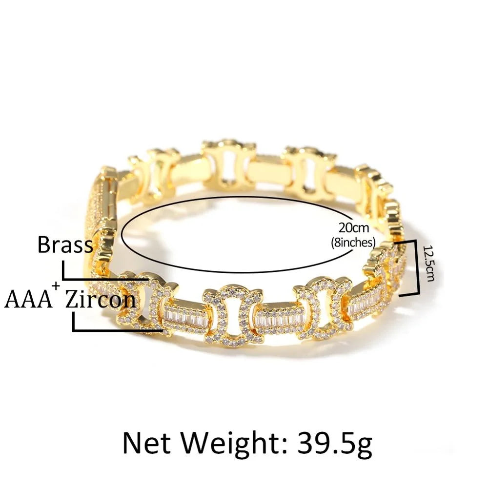 Uwin 12mm Byzantine Chain CZ Fully Iced Out Link Baguetter Pave Setting Necklace Jewelry Accessories