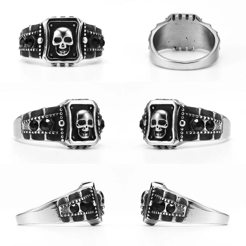 Skull Ring Black Gemstone — Stainless Steel