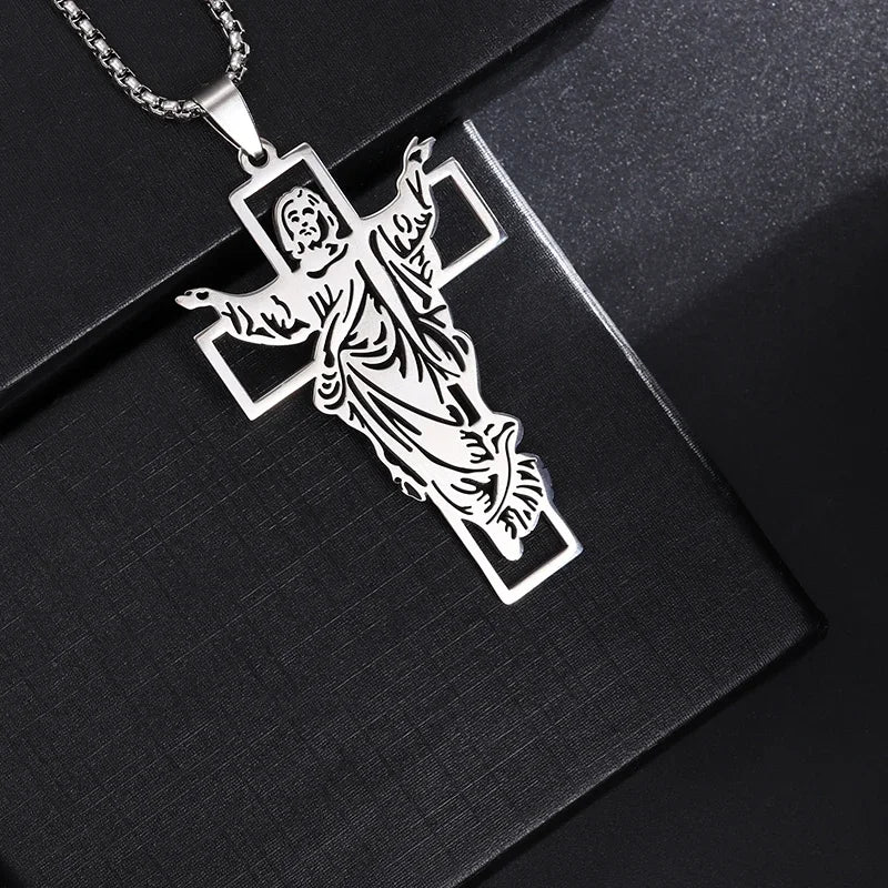Saint St. Benedict Jesus Cross Pendant Necklace Men and Women Religious Christian Catholic Amulet Stainless Steel Jewelry