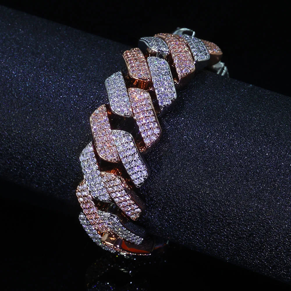 Nuoya Two Tone Mosaic Chain Full CZ Iced Out Necklace Hip Hop Men Rapper Cuban Bracelet Fashion Jewelry Gift