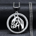 Horses Head Pendant Necklace for Men Women Stainless Steel Crystal Animal Chain Horse Accessories Jewelry Colar