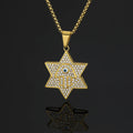 Hamsa Evil Eye Star of David Pendant Necklace — Gold-Tone Steel