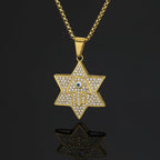 Hamsa Evil Eye Star of David Pendant Necklace — Gold-Tone Steel