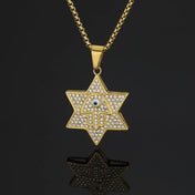 Religious Hand of Fatima Hamsa Eye Star of David Pendant Women Gold Color Stainless Steel Hexagram Necklace for Men Jewelry Gift