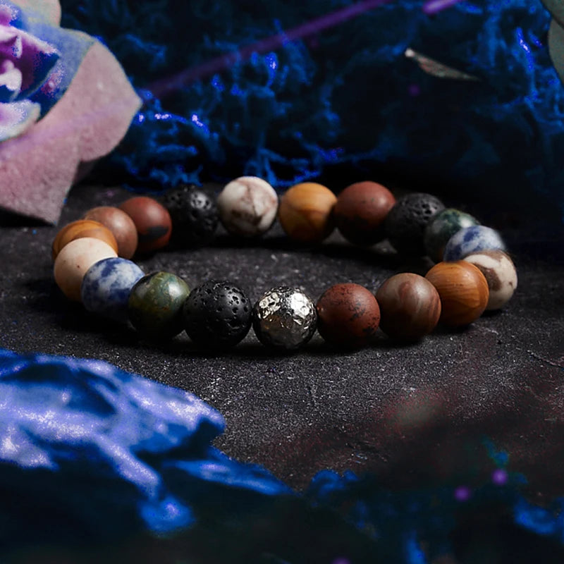 Block Volcanic Lava Stone Bracelet Men Black Classic Matte Obisidian Labradorite Bead Jewelry Women Birthday Gift for