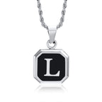 Initials Necklaces for Men Women,A-Z 26 Letters Black Square Stainless Steel Pendant Collar,45-60CM Twisted Rope Chain