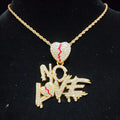 Men Women Hip Hop No Love Heart Pendant Necklace with 14mm Cuban Chain HipHop Iced Out Bling Hiphop Necklaces Fashion