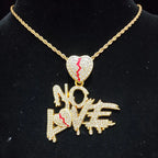Men Women Hip Hop No Love Heart Pendant Necklace with 14mm Cuban Chain HipHop Iced Out Bling Hiphop Necklaces Fashion