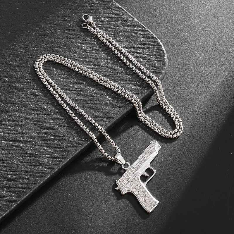 Iced Out Gun Pendant Necklace