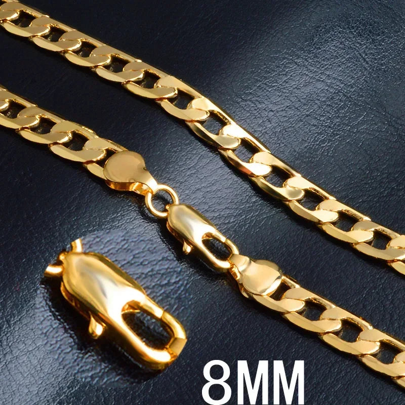 ALITREE Fine Classic 8MM sideways 18K gold Necklace charms 925 Sterling silver for men woman Jewelry wedding party