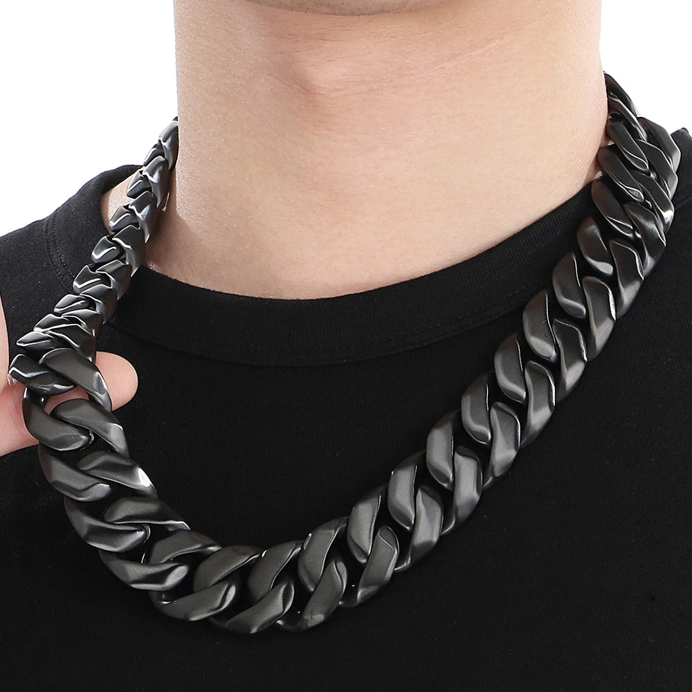Men's 60CM Long 24MM Width Brushed Solid Stainless Steel Curb Cuban Link Chain Necklace for Men Male On Neck Jewelry