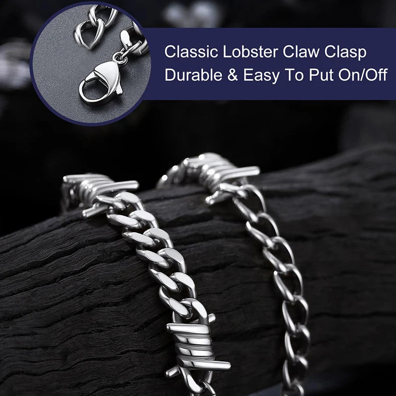 Barbed Wire Cuban Link Stainless Steel Thorn Bracelet Adjustable Punk Emo Style Chain Bracelets For Men Women Fashion