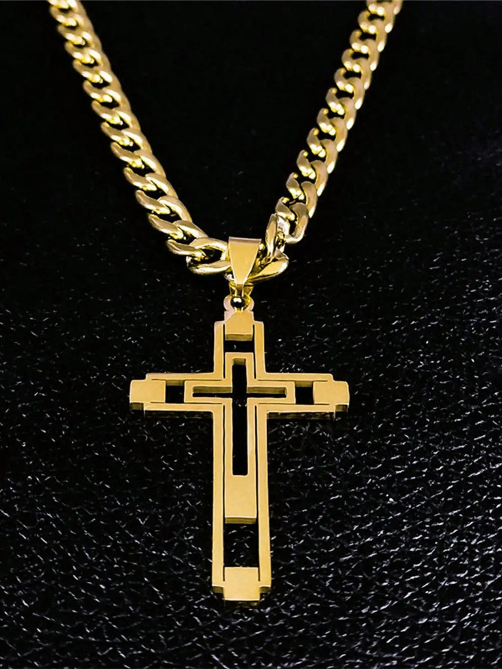 2025 Hip Hop Cross Stainless Steel Chain Necklace, Gold Long Pendant Necklace, Unisex