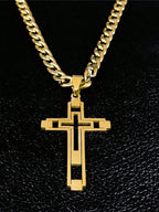 2025 Hip Hop Cross Stainless Steel Chain Necklace, Gold Long Pendant Necklace, Unisex