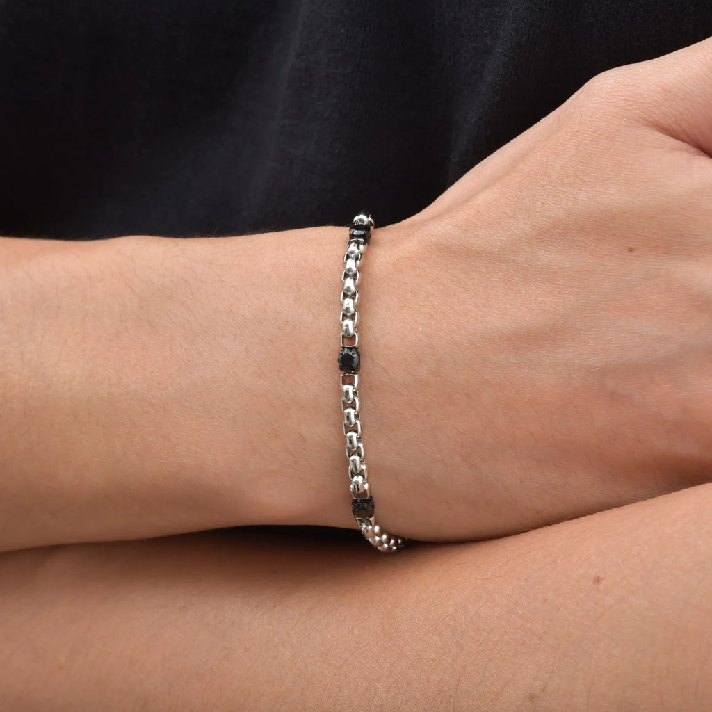 Fashion Simple Black Zircon Charm Bracelet for Men, Adjustable Waterproof Stainless Steel Chain Bracelets, Punk Stylish