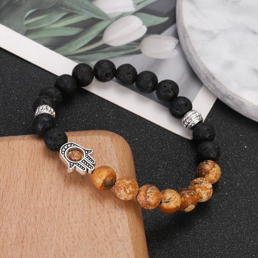 Tiger Eye Lava Bead Chakra Bracelet