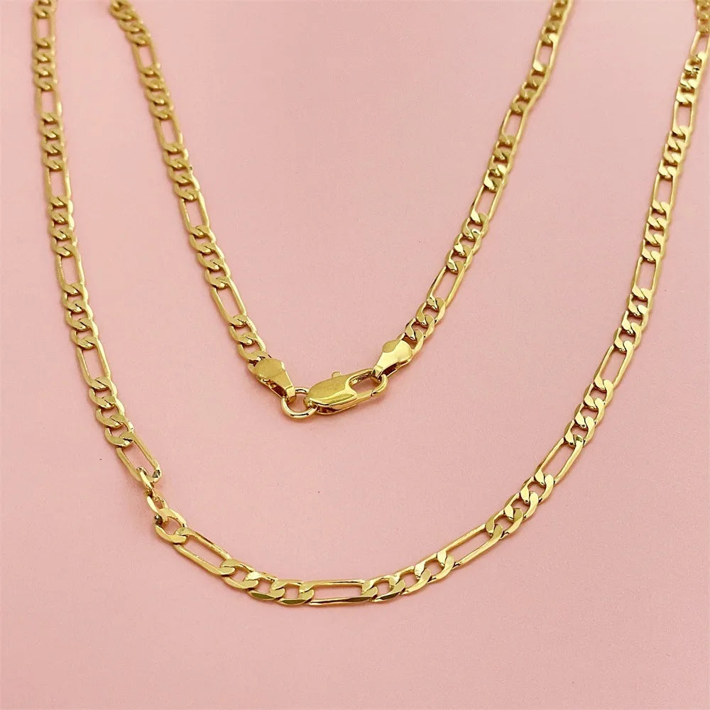 Luxury 24K 9999 Pure Gold real gold Men's and Women's 4MM 60cm 65cm 70cm Three-to-One Geometric Cuban Necklace