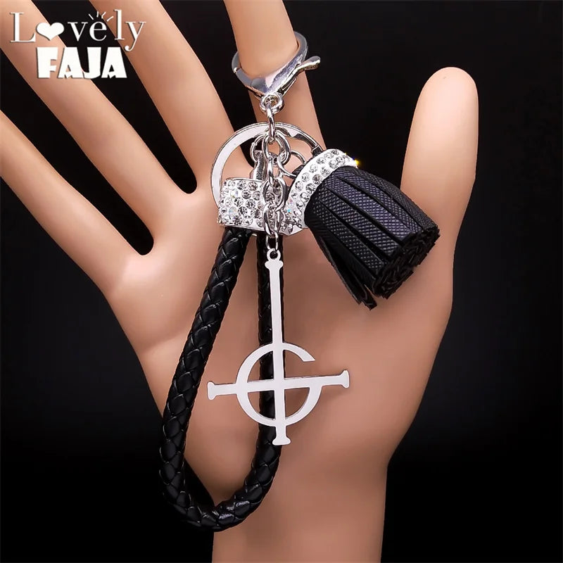 Iced Out Key Steel Pendant Ghost Tassel Crystal