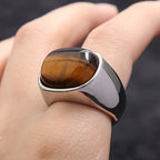 Simple Vintage Tiger Eye Brown Stone Rings For Men Women Stainless Steel Punk Biker Fashion Party Jewelry Gifts Dropshipping