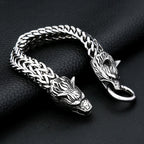 Double Wolf Head Bracelet — Stainless Steel