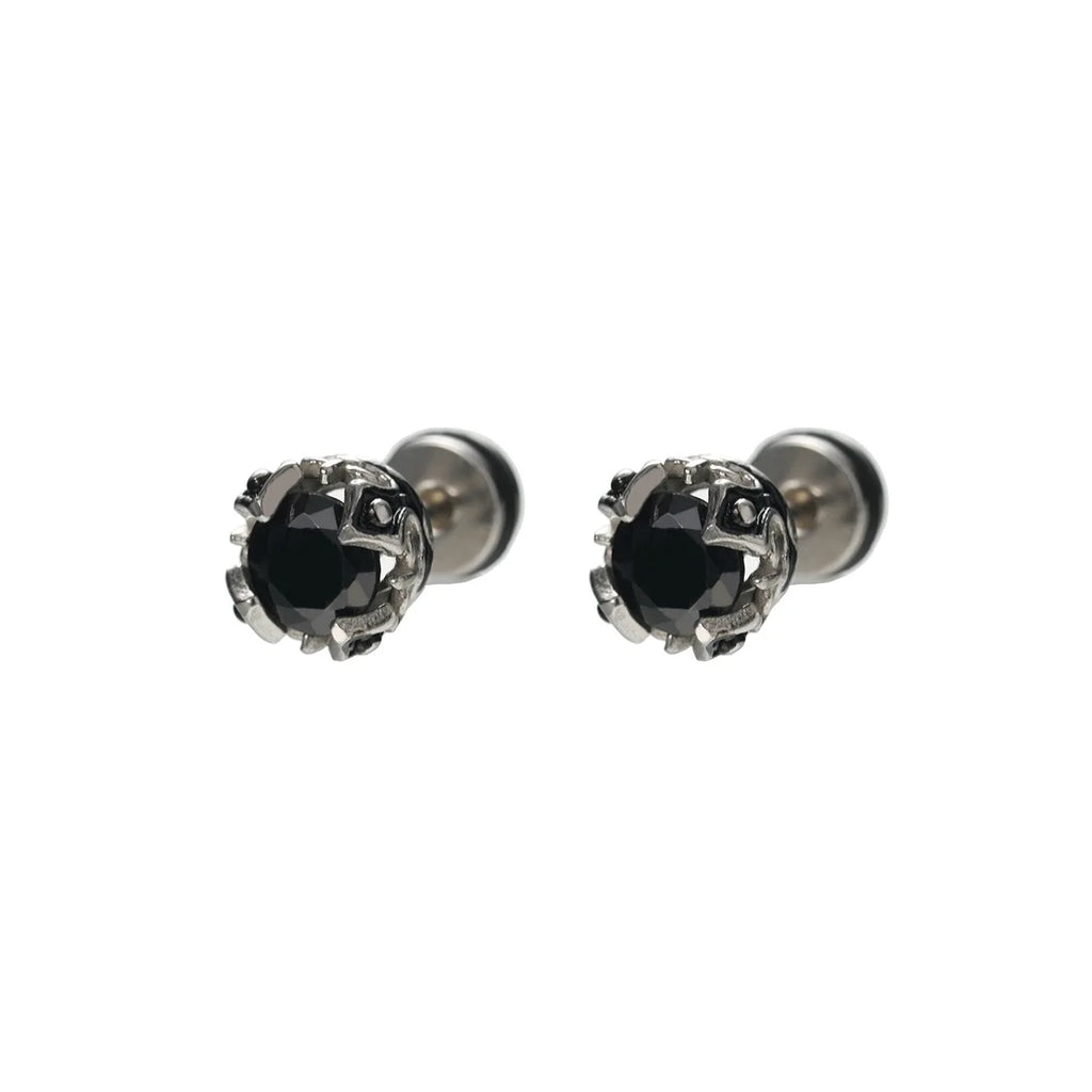 Black Zircon Stud Earrings — Stainless Steel