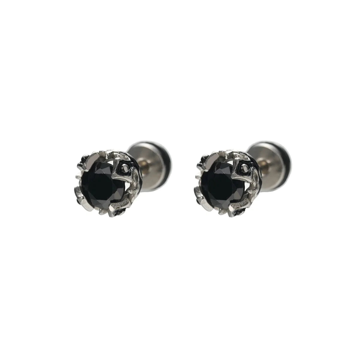 Black Zircon Stud Earrings — Stainless Steel