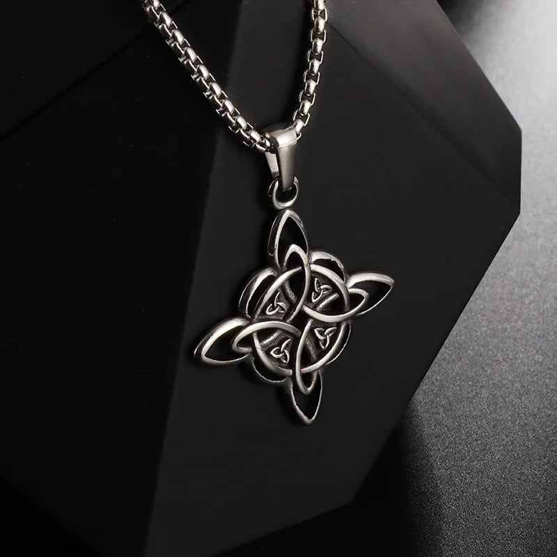 Stainless Steel Irish Celtic Trinity Knot Necklace Witch Knot Pendant Men Women Protection Amulet Jewelry Gift