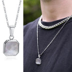 Vnox Geometric Square Necklaces for Men, Enamel Square Pendant with Rope Cuban Figaro Box Chain, Casual Vintage Cool Collar