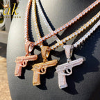 Aokaishen Iced Out Gun Necklace Pendant for Men Street Culture Prong Setting Charm Cubic Zirconia Hip Hop Jewelry