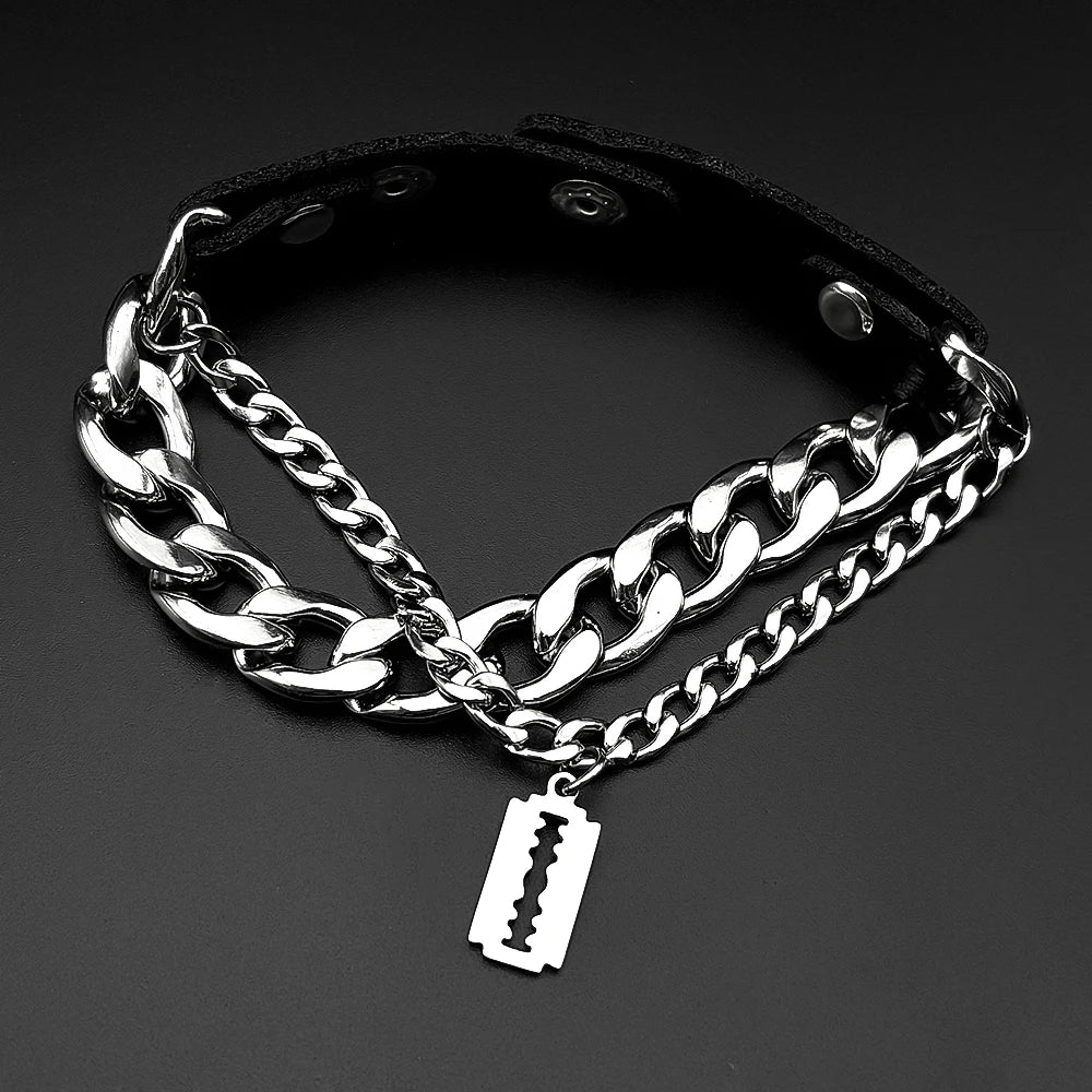 Vintage Razor Blade Statement Bracelet — Stainless Steel