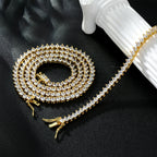 Hip Hop Iced Out Cubic Zircon 3mm Tennis Bracelet And Necklace Set Women Men Link Chain Jewelry Gold 5A CZ Silver