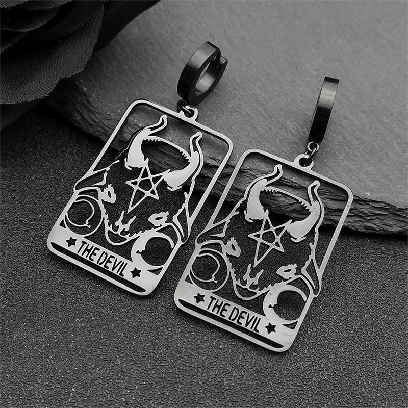 Star Moon Steel Earrings Vintage Goat Sheep Head