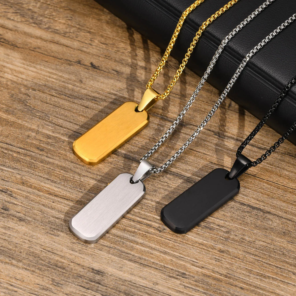 Rectangle Bar Box Chain Pendant — Stainless