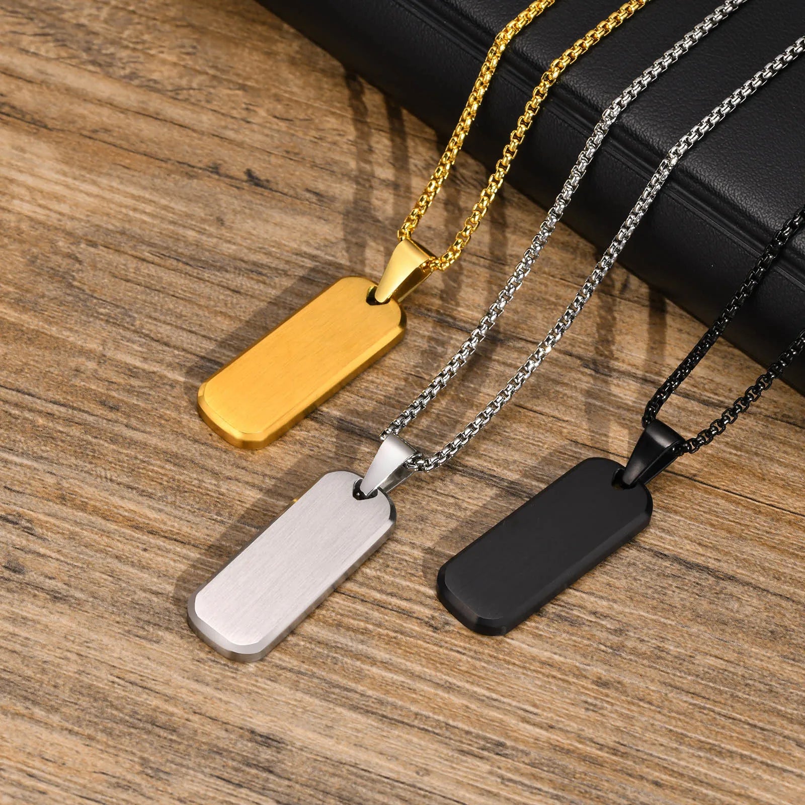 Rectangle Bar Box Chain Pendant — Stainless